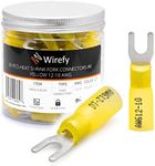 Wirefy 90 PCS Heat Shrink Fork Connectors #8 - Marine Grade Fork Terminals - Spade Fork Wire Connectors - Yellow 12-10 Gauge