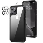 Amizee Compatible with iPhone 11 Pro Max Case [Military Grade Protection] with Screen Protector and Camera Lens Protector Crystal Clear Back Slim Phone Case for iPhone 11 Pro Max - Black