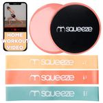 Squeeze Bands Core Sliders and Resistance Bands Set – Booty Bands and 2 Dual Sided Exercise Gliding Discs for Full Body Workout (Core Sliders, 3 Booty Bands)