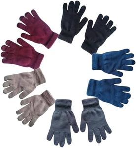 VABX-Purple 5 Pairs Magic Gloves Kids 4-12 Boys Girls Multicolor Stretchy Knitted Colorful Drawing Gloves Cycling Biking Running Protect Gloves Outdoor School Cold Weather