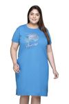 RYSH Women's Front Printed Cotton Plus Size Chemise,Teal Blue,6XL