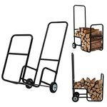 TANGZON Log Cart, Steel Rolling Firewood Trolley with 2 Rubber Wheels, Indoor Outdoor Fireplace Wood Storage & Transport Carrier (56 x 42 x 90cm)