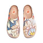 UIN Women's Slipper Comfort Canvas Fashion Travel Art Painted Shoes Wide Toe Casual Household Slip On Mules Nelumbo (7.5)