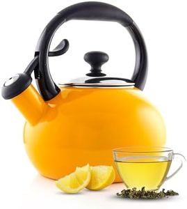 Chantal 1.8 QT Kettle, Button Series, Premium Enamel on Carbon Steel, Whistling, Even Heating & Quick Boil (Marigold)