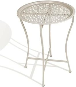 Atlantic Daisy Tray Table, Heavy-Duty Metal Construction, UV-Coated for Outdoor Use, Foldable Stand with Removable Daisy Pattern Top Tray, PN 82050198 in Stone