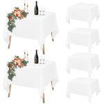 Teruntrue 6 Packs White Square Tablecloth 132 x 132 cm, Square Party Table Covers for 60-90cm Table, Polyester Waterproof Washable Table Cloth for Wedding Buffet Camping Restaurant(53x53in)