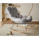 TINGMIAN Indoor Upholstered Rocking Chair,Modern Upholstered Glider Rocker Chair,Living Room Bedroom Upholstered Rocker Chair (Color : Grey, Size : Velvet)