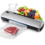 Vacuum Sealer for Food,75Kpa Precision Suction Power 6-in-1 Food Sealer with Digital Timer, Dry & Moist Food Modes, Compact Design with 10 Vacuum Bags & Bulit-in Cutter(Sliver)