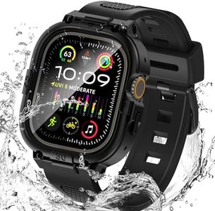 Goton 3 in 1 Waterproof Case and Band with Tempered Glass Screen Protector for Apple Watch Series SE2 SE 6 5 4 44mm, Hard PC Bumper Cover for iWatch Accessories, 44mm Black