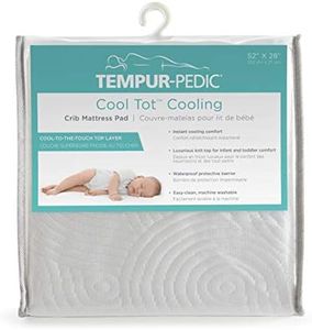 Tempur-Pedic Cool Tot Cooling Fitted Waterproof Baby Crib Mattress Protector, Crib Mattress Topper, Crib Mattress Pad, Toddler Bed Mattress Protector, Machine Washable/Dryer Friendly, 52” x 28”- White