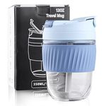 Sivaphe Glass Cup Reusable Travel Mug with Silicone Sleeve and Straw Lid for Tea, Coffee Home Office 350ML/12OZ Blue