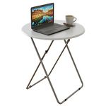 Fleecy day Tv Trays Round Portable Folding TV Tray Table TV Dinner Tray with Sturdy MDF,No Assembly Required, 17.5 x 17.5 x 26 in(White)