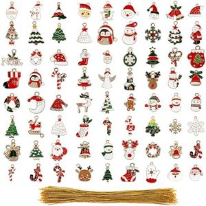Belle Vous Lot de 72 Miniatures Noel à Suspendre - Mini Figurines en Alliage pour Bricolage & Décoration Sapin - Inclus Bonhommes de Neige, Père Noël, Cloches, Flocons de Neige & Plus