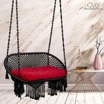 Patiofy Polyester Double Seater Swing For Balcony/Double Seater Swing Chair/Hanging Hammock Swing Chair For 2 People/Jhula For Adults/Oval Shape Kit & Red Cushion Included-Black