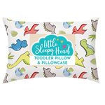 Little Sleepy Head Toddler Pillow with Toddler Pillowcase (Dinosaurs White) Soft HypoallergenicBest Pillow for Kids! Better Neck Support and Sleeping! Better Naps in Bed, a Crib, or at School! Makes T