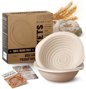 Wood Pulp Banneton Bread Proofing Baskets Set of 2, 7 Inch Round 1.1LB Sourdough Banneton Basket with Liner, Non-Stick Dough Proofing Bowl for Rising and Baking