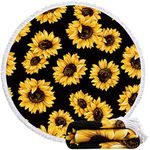 Violet Mist Mandala Tapestry Round Beach Towel Yoga Picnic Mat Roundie Tablecloth Water Absorbent Terry Towel with Tassels (Sunflower)
