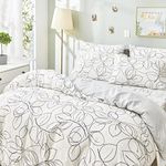 Tache Modern Abstract Floral Leaf Minimalist Line Art White Grey Duvet Cover, Cal King