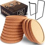 Barvivo Natural Cork Coasters for Drinks Absorbent - 12 Pcs w. Metal Holder - Wood Cork Coasters for Coffee Table - Drink Coasters for Tabletop Protection - Suitable for Drinks Coffee & All Table-Tops