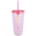 Slant Collections Tumbler with Lid and Straw Insulated Double-Wall Acrylic Cup, 18-Ounces, Pink Iridescent