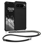 kwmobile Crossbody Case Compatible with Google Pixel 9 / Pixel 9 Pro Case - TPU Silicone Cover with Strap - Black