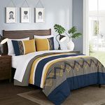 Chezmoi Collection Jaxson Bed in a Bag California King Size 7-Piece Comforter Set with Sheets Modern Pleated Stripe Embroidered Navy/Gray/Yellow/White Zigzag Lightweight All Season Bedding