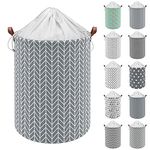 Vinsani 19.7” Freestanding Laundry Basket Storage Sorter with Drawstring Lid, Collapsible Thick Canvas Hamper Basket For Clothes, Toys, Blankets, Towels & other Bathroom and Bedroom Use – Arrows