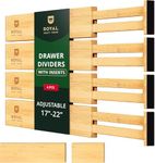 ROYAL CRAFT WOOD Adjustable Bamboo Drawer Dividers Organizers (17" - 21.5") with Inserts - Expandable Drawer Organization Separators for Kitchen Large Utensils, Clothes, Bedroom, 4-Pack