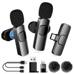 3 in 1 Wireless Lavalier Microphone for iPhone, Mini Microphone, Professional Lapel Mic with NoiseCancelling, Clip-on Lapel Lavalier Bluetooth Microphone for Video Recording, TikTok (J50)