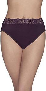 Vanity Fair Women's Flattering Lace Panties, Hi Cut-Sangria Stripe, 9