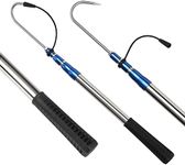 KOMCLUB Retractable Fishing Gaff Stainless Steel Fishing Hooks with Protective Caps Fishing Accessories Suitable for Freshwater Saltwater Fishing, Gold & Blue