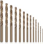 COMOWARE Cobalt Drill Bit Set - 13Pcs M35 High Speed Steel Twist Jobber Length Drill Bit for Hardened Metal, Stainless Steel, Cast Iron and Wood Plastic, 1/16"-1/4"