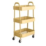 simpa 3 Tier Metal Multipurpose Wheeled Storage Tray Cart - YELLOW 78.5cm (H) x 46cm (W) x 30.5cm (D)