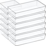 12 Pack Large Clear Plastic Drawer Organizer Set, Acrylic Bathroom Organizer Vanity Trays Dividers, Kitchen Organizers and Storage, Non-Slip Storage Bins for Makeup, Snacks, Office, Desk, Fridge