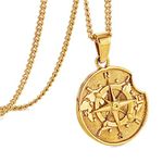 murtoo Compass Necklace, Mens Pendant Necklaces, Gold Necklace for Men， Stainless Steel Mens Necklace， Necklace Silver Gifts for Men/Women Unisex Golden Apple