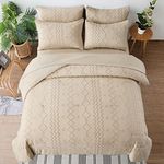 WONGS BEDDING Khaki Tufted Comforter Set Queen(90x90Inch), Beige Boho Comforter Set, 3 Pieces Textured Farmhouse Bedding Set Aesthetic Geometric Comforter Sets for All Season