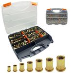 860pcs Rivet Nut Kit, SAE UNC Rivet Nuts Assortment Carbon Steel Flat Head Rivnut Threaded Insert Nut Including 6#-32, 8#-32, 10#-24, 1/4"-20, 5/16"-18, 3/8"-16, 1/2"-13, Yellow Zinc Plated Finish