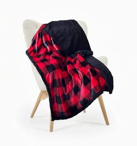 La Vida en Led Manta de Coralina de Cuadros 130x160 cm para Sofá, Microseda, Borreguito, Suave, Extra Confort (Rojo/Negro)