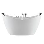 Empava 59" Freestanding Whirlpool Bathtub with Hydromassage Adjustable Water Jets Luxury Acrylic Massage SPA Soaking Bath Tub in White Double Ended