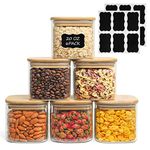 ComSaf 20 oz Glass Food Storage Jars Set of 6, Clear Storage Containers with Airtight Bamboo Lid, Pantry Organization Jar, Spice, Blooming Tea, Coffee and Sugar Container, Canister Set for Kitchen