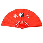 Medifier Chinese Kung Fu Tai Chi Fan Arts Dance/Practice Performance Bamboo Folding Fan (Taichi Worlds Red Background)