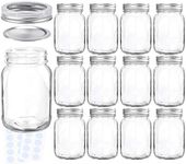 KAMOTA Mason Jars 18 oz With Regular Lids and Bands, Ideal for Jam, Honey, Wedding Favors, Shower Favors, Baby Foods, DIY Spice Jars, 12 PACK, 20 Whiteboard Labels Included