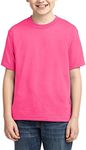 JustBlanks Youth Short Sleeve Tee Dri-Power Active Cotton-Polyester Cotton Performance T-Shirt Crewneck Tee for Big Boys - Neon Pink - Small