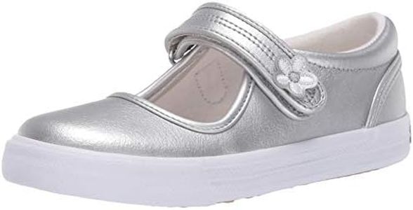 Keds Kids Girls' Ella Leather Mary Jane Sneaker, Silver, 4.5 Toddler M