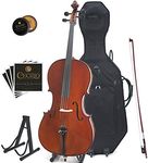 Cecilio CCO-500 Ebony Fitted Flamed Solid Wood Cello with Hard & Soft Case, Stand, Bow, Rosin, Bridge and Extra Set of Strings, Size 3/4