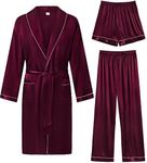 SWOMOG Men's 3 Pcs Silk Robe Set Sa