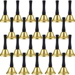 24 Pieces Hand Bells Silver Steel Service Handbells Black Wooden Handle Diatonic Metal Bells Musical Percussion (Gold)