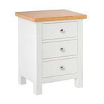 RoselandFurniture Farrow White Bedside Table Quality 3 Drawer Bedside Cabinet with Oak Top | Fully Assembled Painted Solid Wooden Side End Nightstand for Bedroom, Bathroom, and Hallway