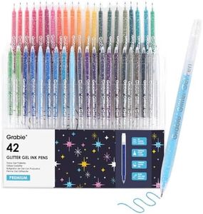 Grabie Set of 42 Glitter Gel Pens Set, Silver Sparkle Ink, 1.0mm Fine Tip Gel Pens for Adult Coloring Books, Journaling, Drawing, Scrapbooking, Smooth Writing Art Supplies