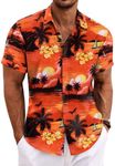 COOFANDY Men's Hawaiian Shirt Short Sleeve Button Down Shirts Casual Summer Beach Shirt for Men Aloha Shirts Sunset-red